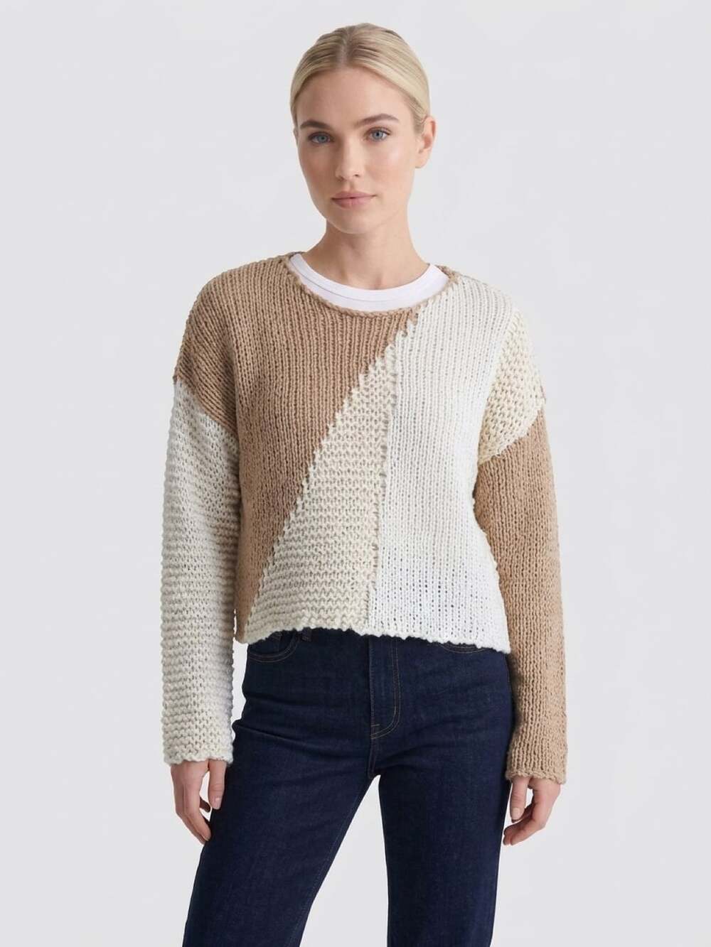 Ana A New Approach Colorblock Sweater Size M Brown White Knit